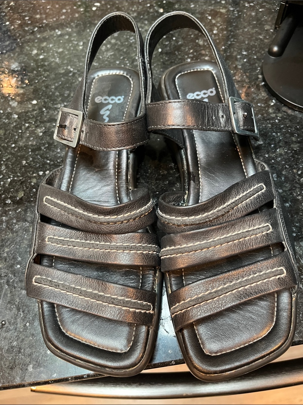 Ecco Black Leather Open-Toe Sandals with Ankle Strap